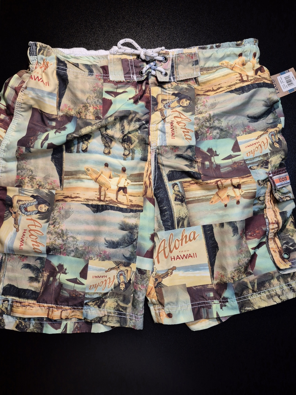 Izod Aloha Hawaii Printed Men’s Swim Board Shorts - Teal & Brown 5002